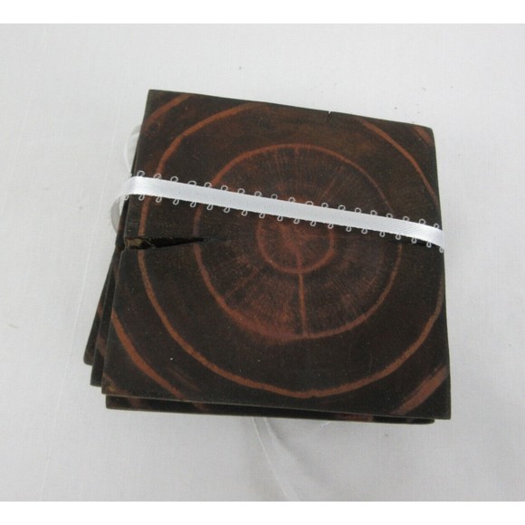 Coaster Set of 4 Hand Crafted Rough Cut Reclaimed Wood Primitive Style Dark - Picture 4 of 4